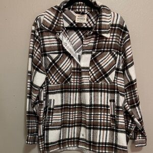 Ashley Stewart Brown and White Plaid Shirt Jacket